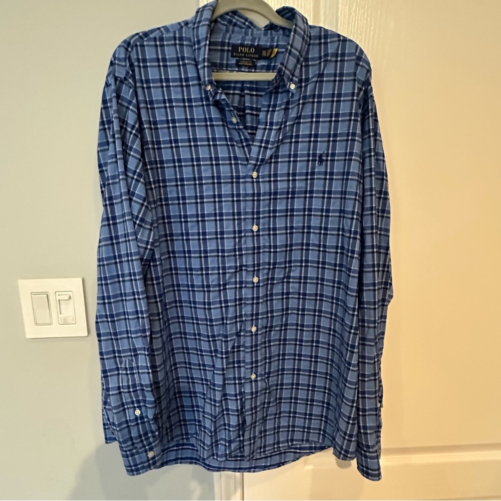 Ralph Lauren Men's Blue Checkered Shirt Performance Button Down